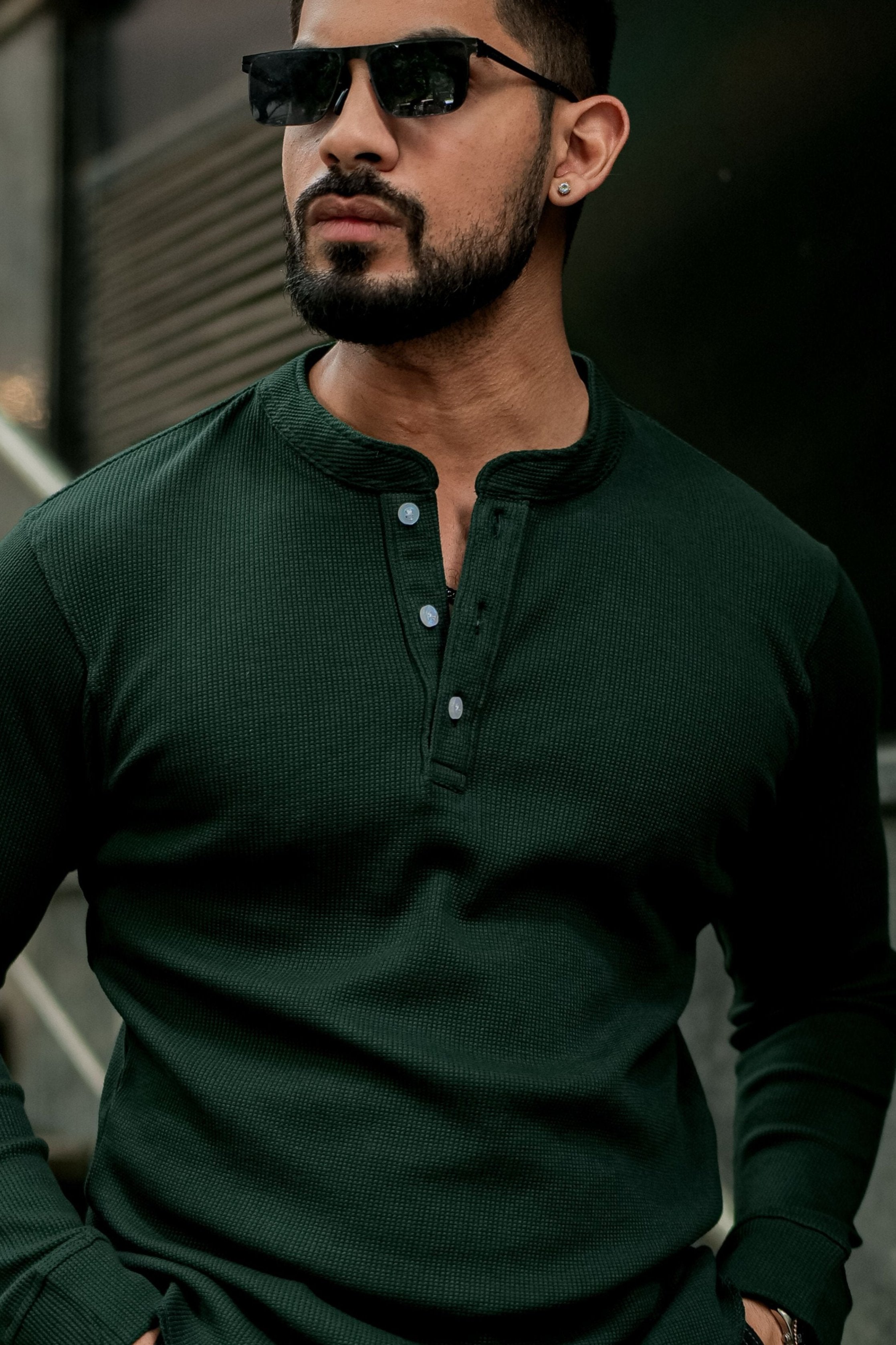 Dark Green Waffle Knit T-Shirt