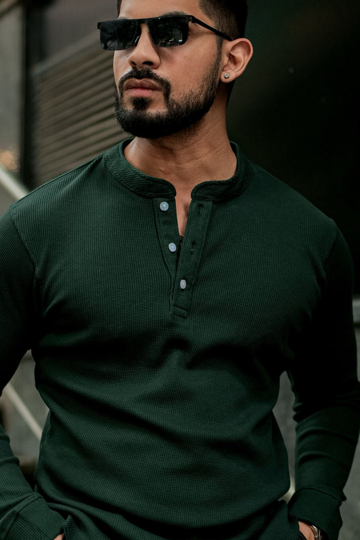 Dark Green Waffle Knit T-Shirt
