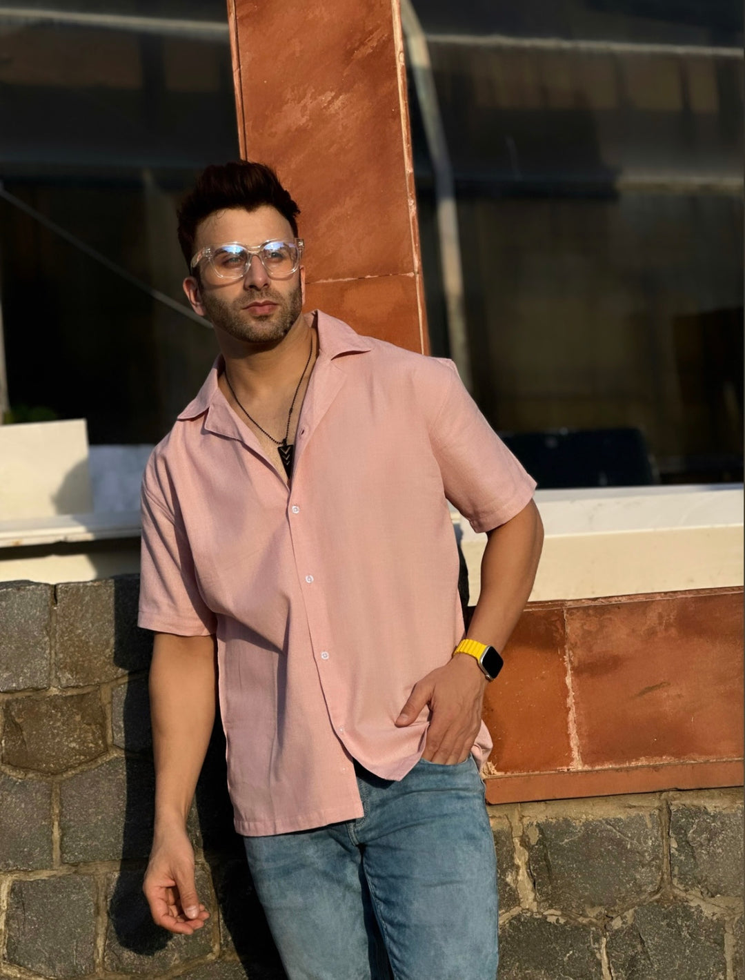Peach Oversized Self Design Shirt