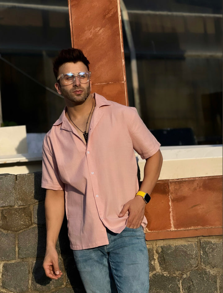 Peach Oversized Self Design Shirt