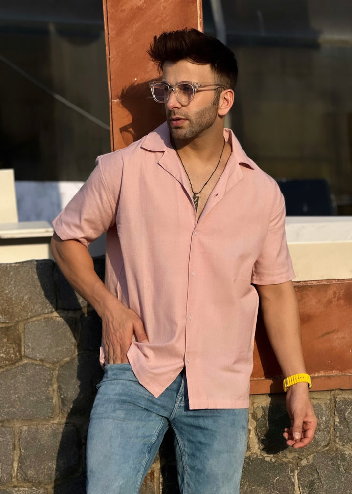 Peach Oversized Self Design Shirt