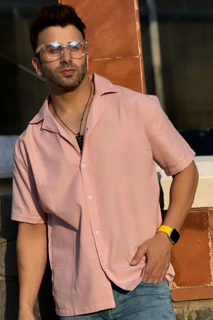 Peach Oversized Self Design Shirt
