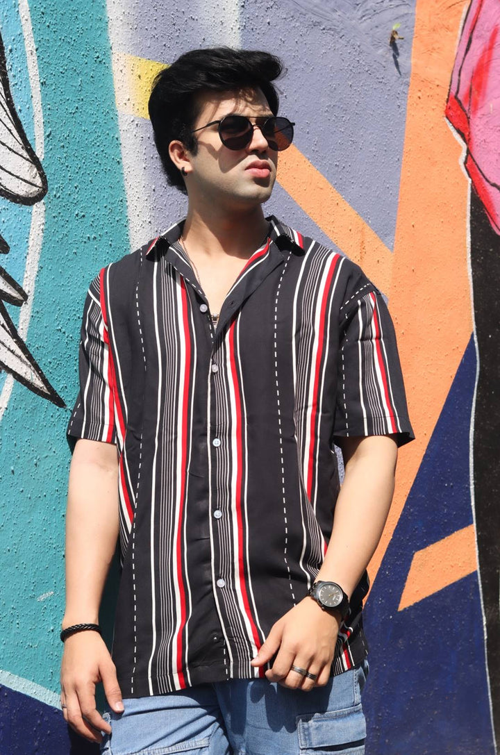 Ray Stripe Oversized Black Shirt