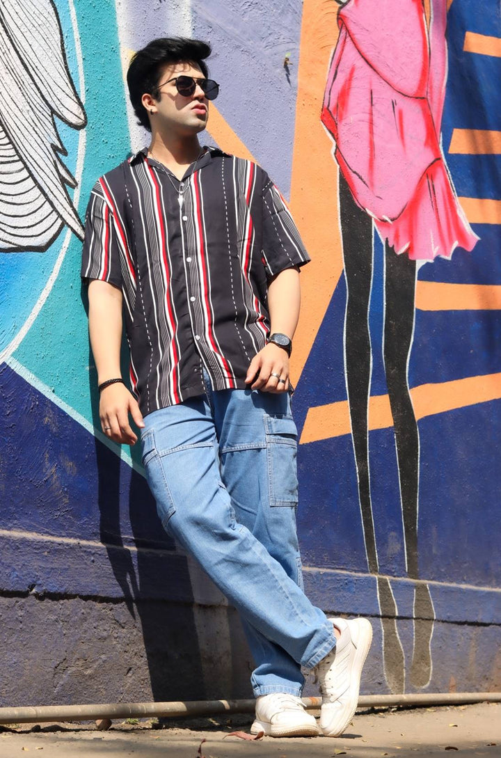 Ray Stripe Oversized Black Shirt