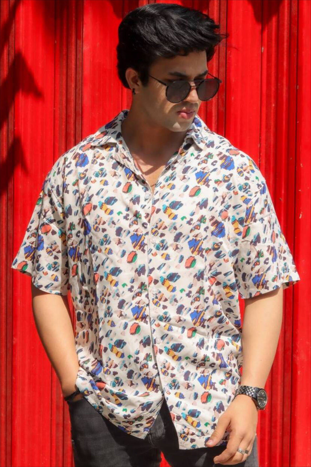 White Oversized Printed Shirt