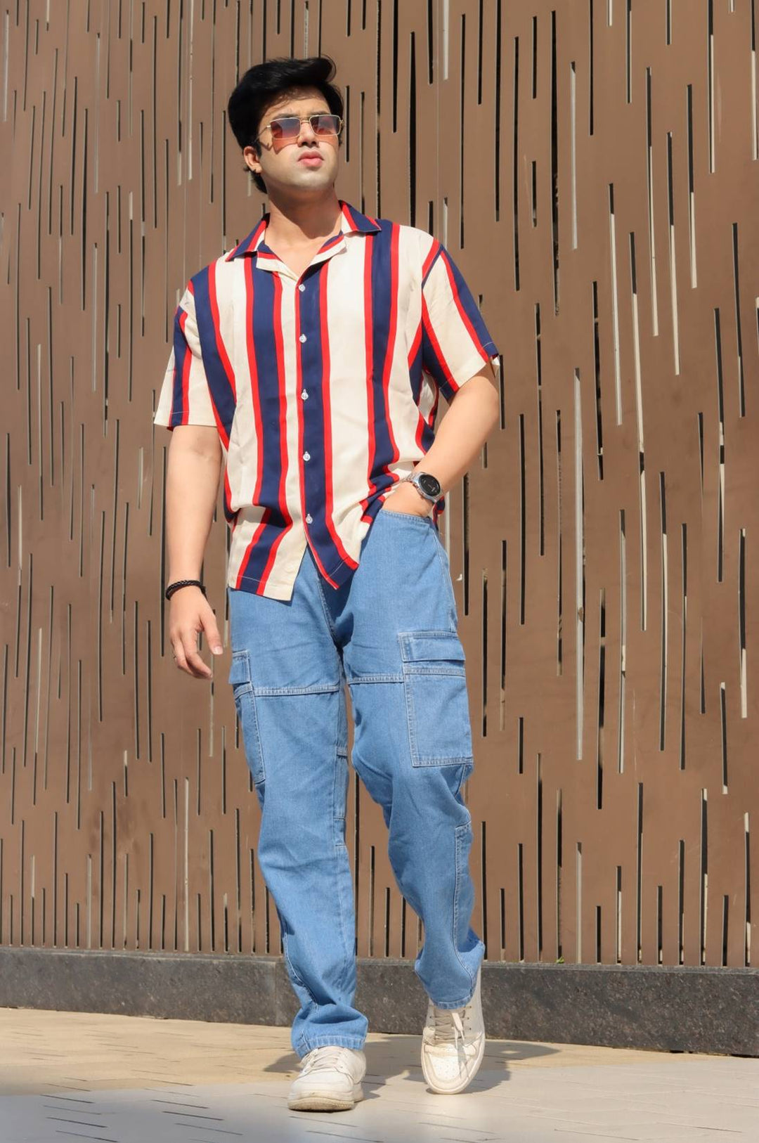 Vivid Stripe Oversized White Shirt