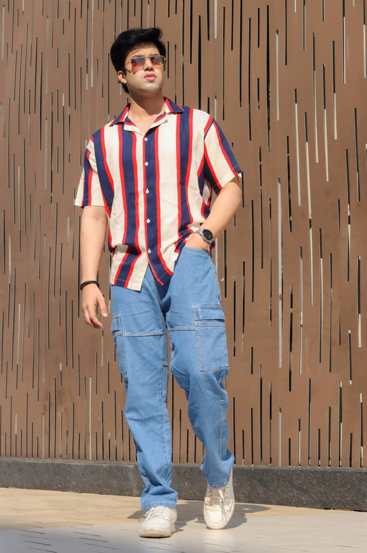 Vivid Stripe Oversized White Shirt