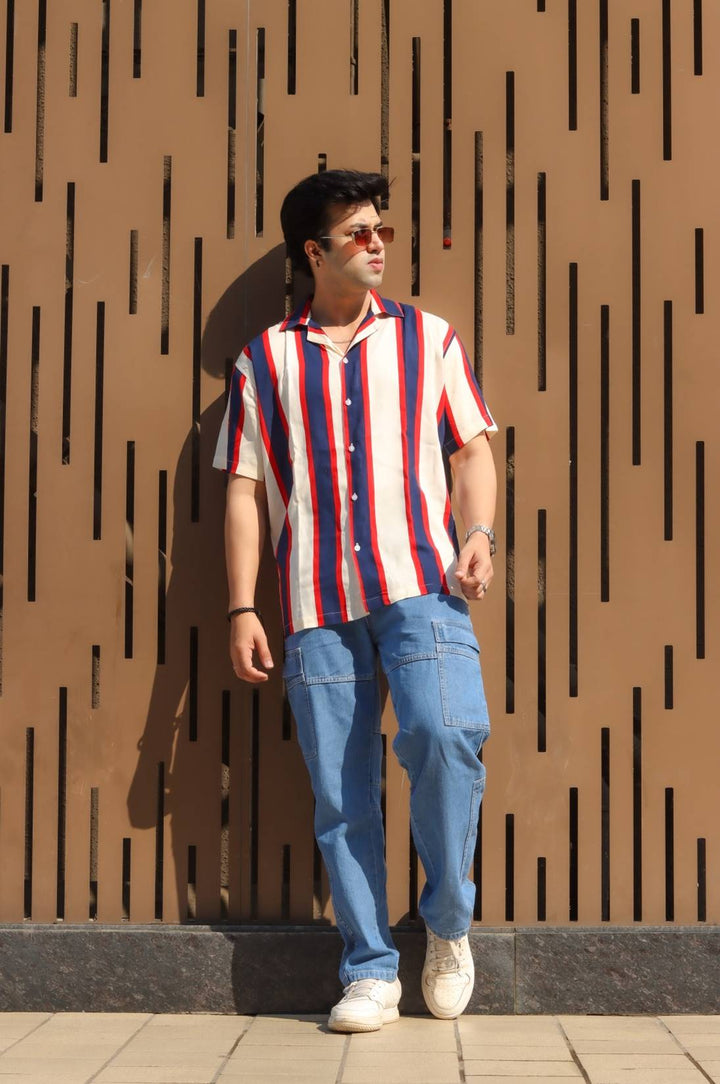 Vivid Stripe Oversized White Shirt