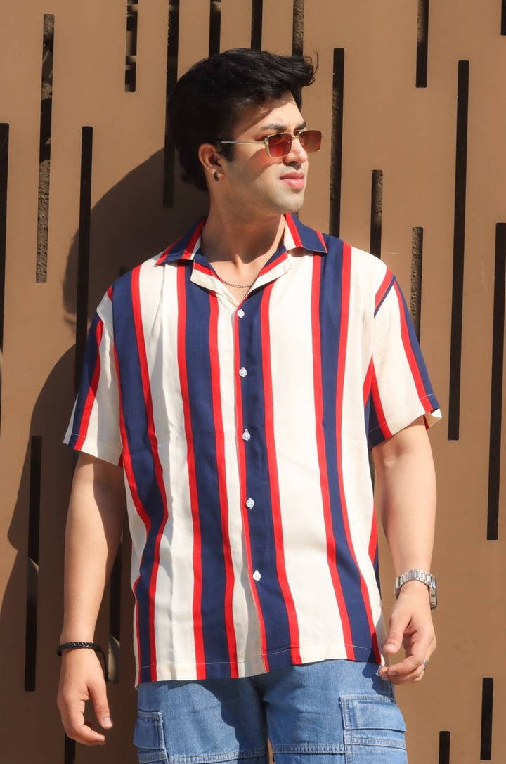 Vivid Stripe Oversized White Shirt
