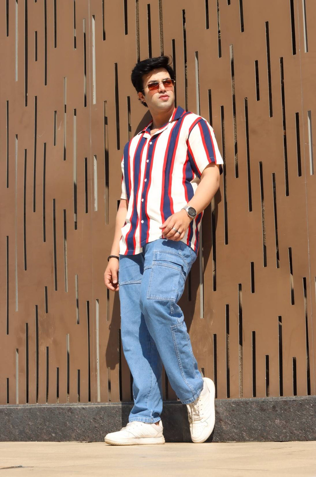 Vivid Stripe Oversized White Shirt