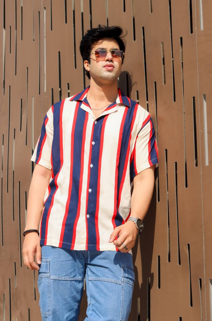 Vivid Stripe Oversized White Shirt