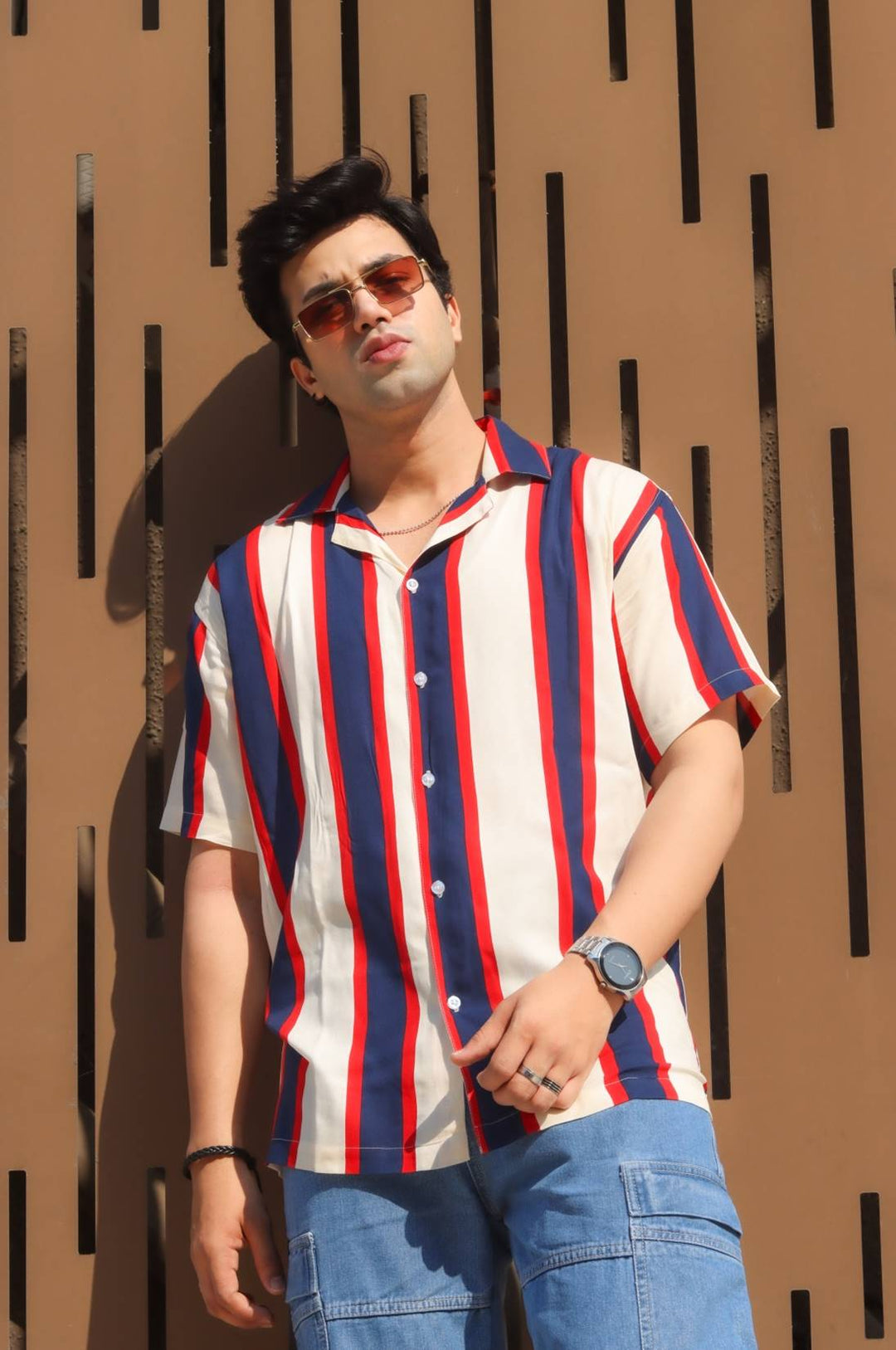 Vivid Stripe Oversized White Shirt