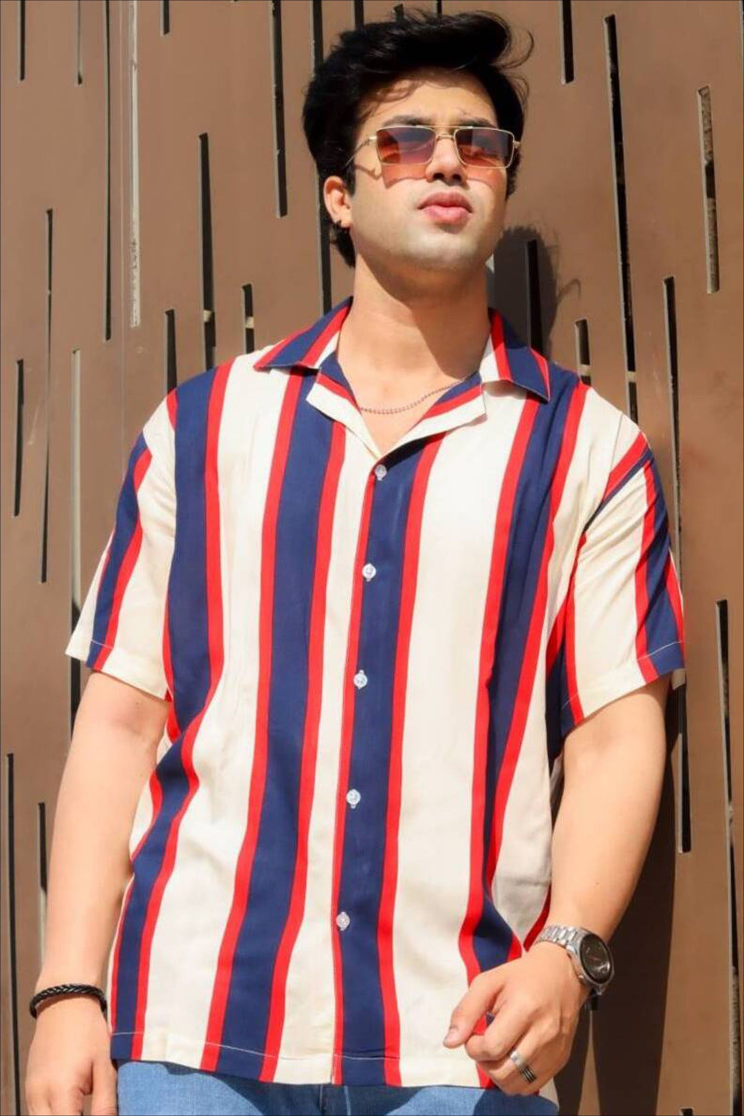 Vivid Stripe Oversized White Shirt