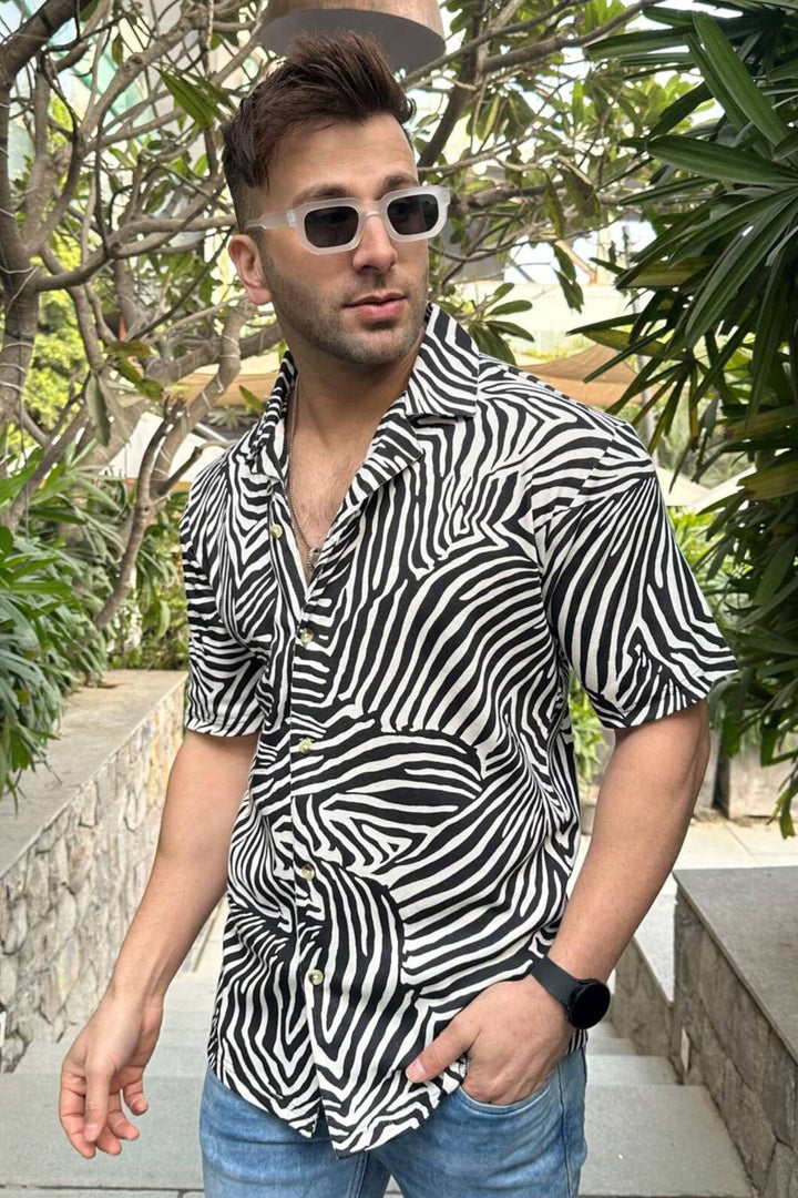 Black Self Design "Zebra" Knitted Shirt