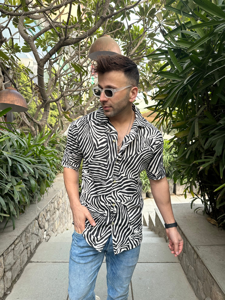 Black Self Design "Zebra" Knitted Shirt