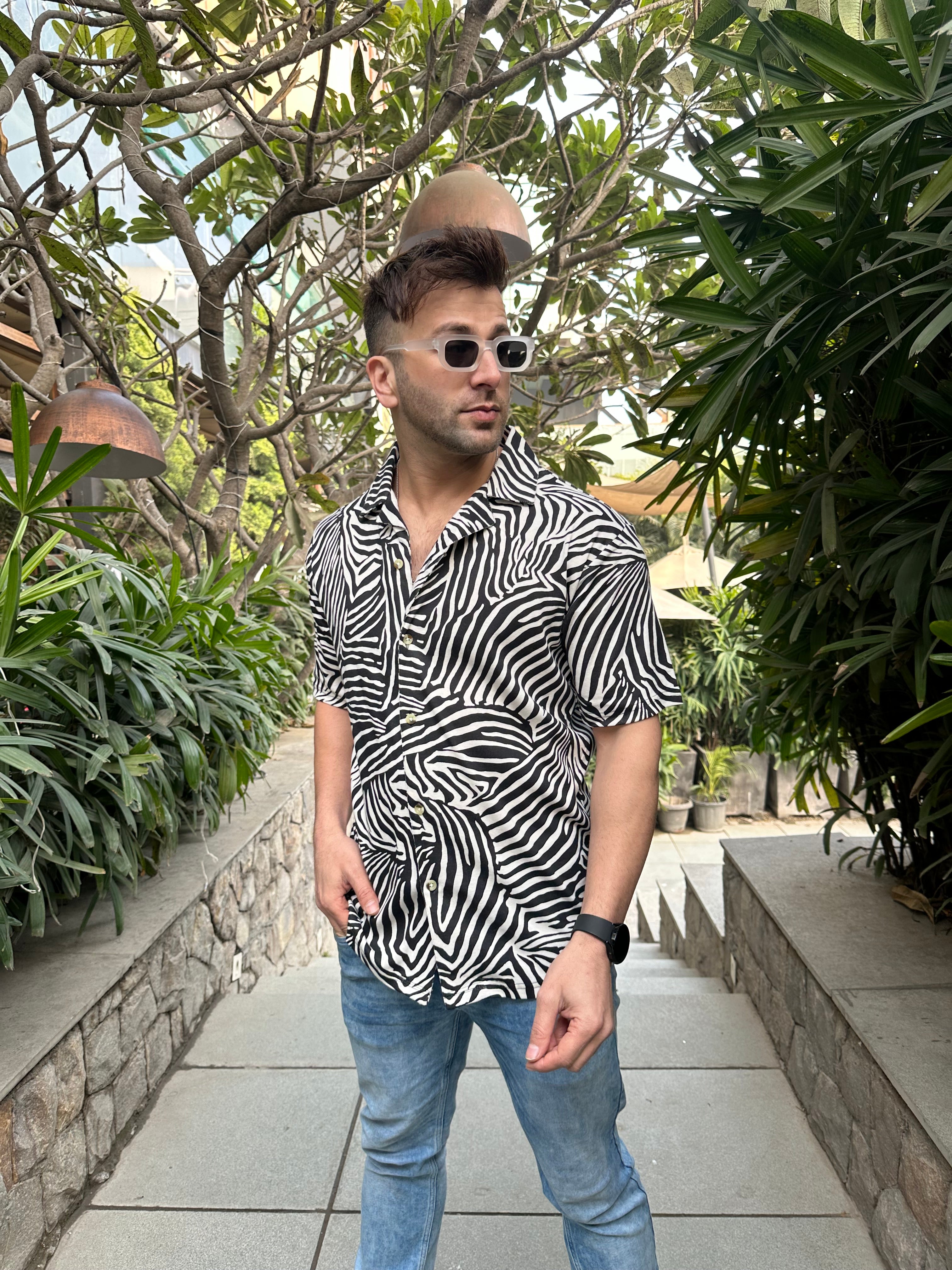 Black Self Design "Zebra" Knitted Shirt