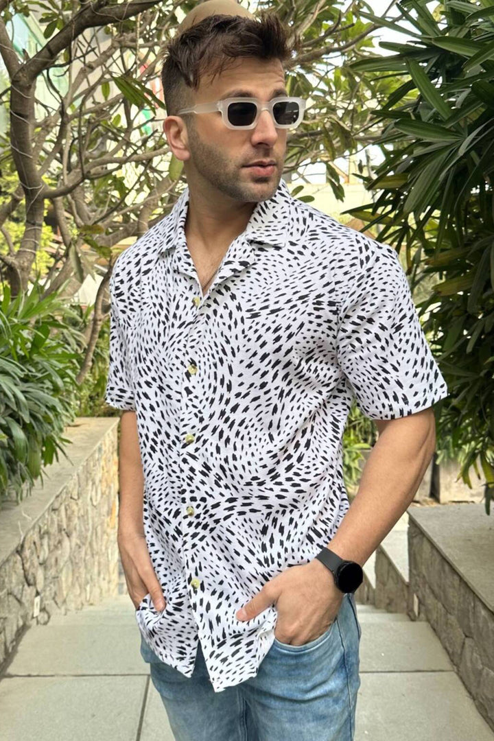 White Self Design "Leopard" Knitted Shirt
