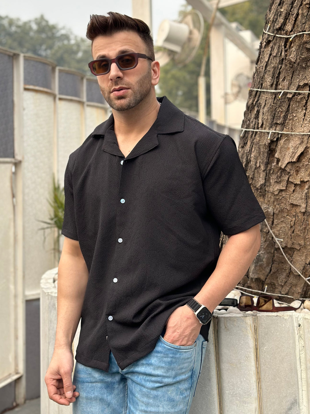 Oversized Black Denim Shirt JACK JONES Solid Oversized Denim Shirt