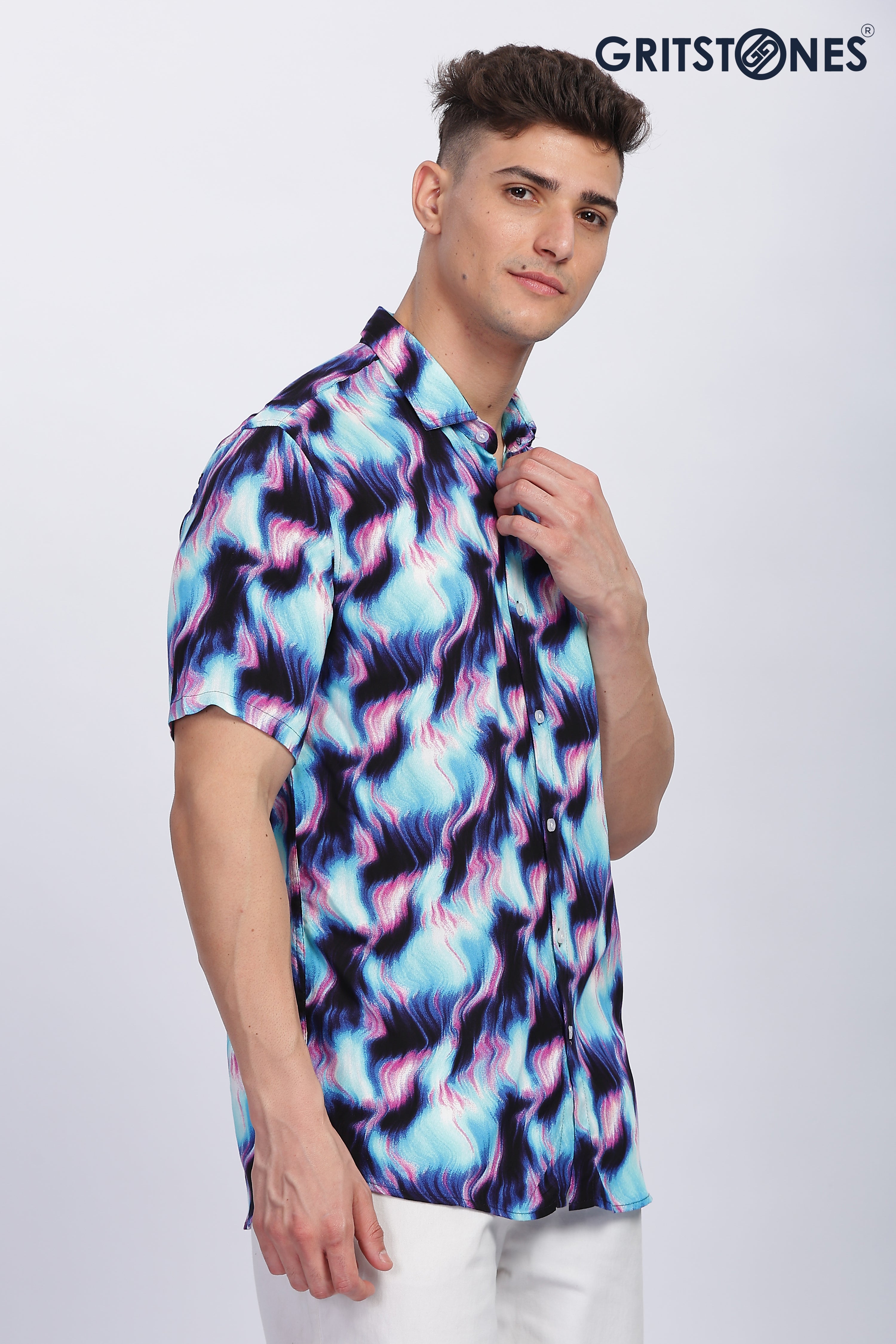 Azure Blue Printed Shirt