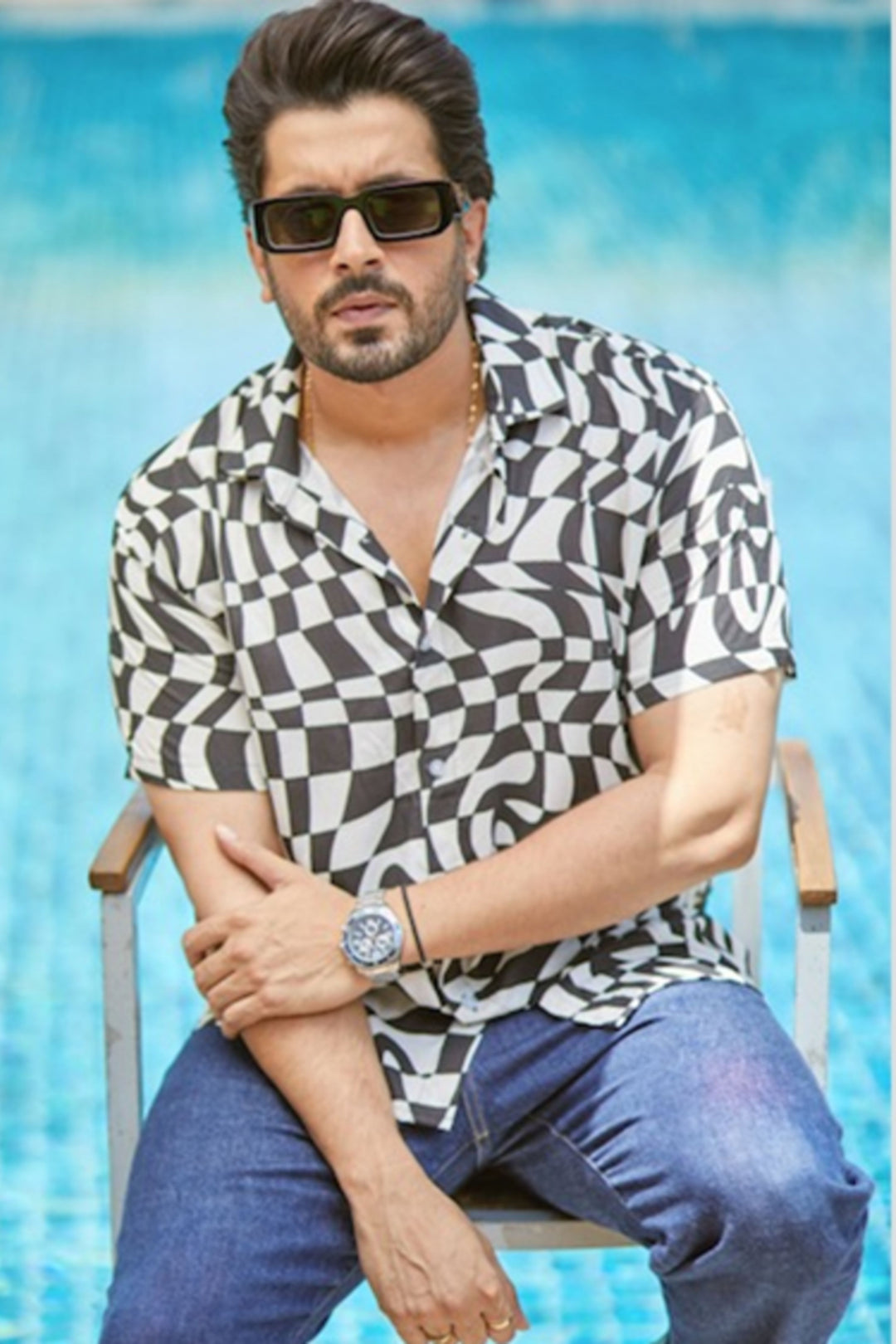 Black/White Block Printed Rayon Shirt ( SUNNY SINGH x GRITSTONES)