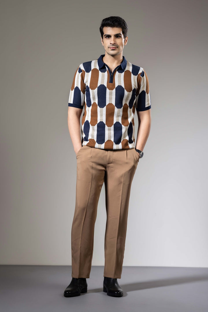 Grey Blue Premium Flat Knit Polo T-Shirt