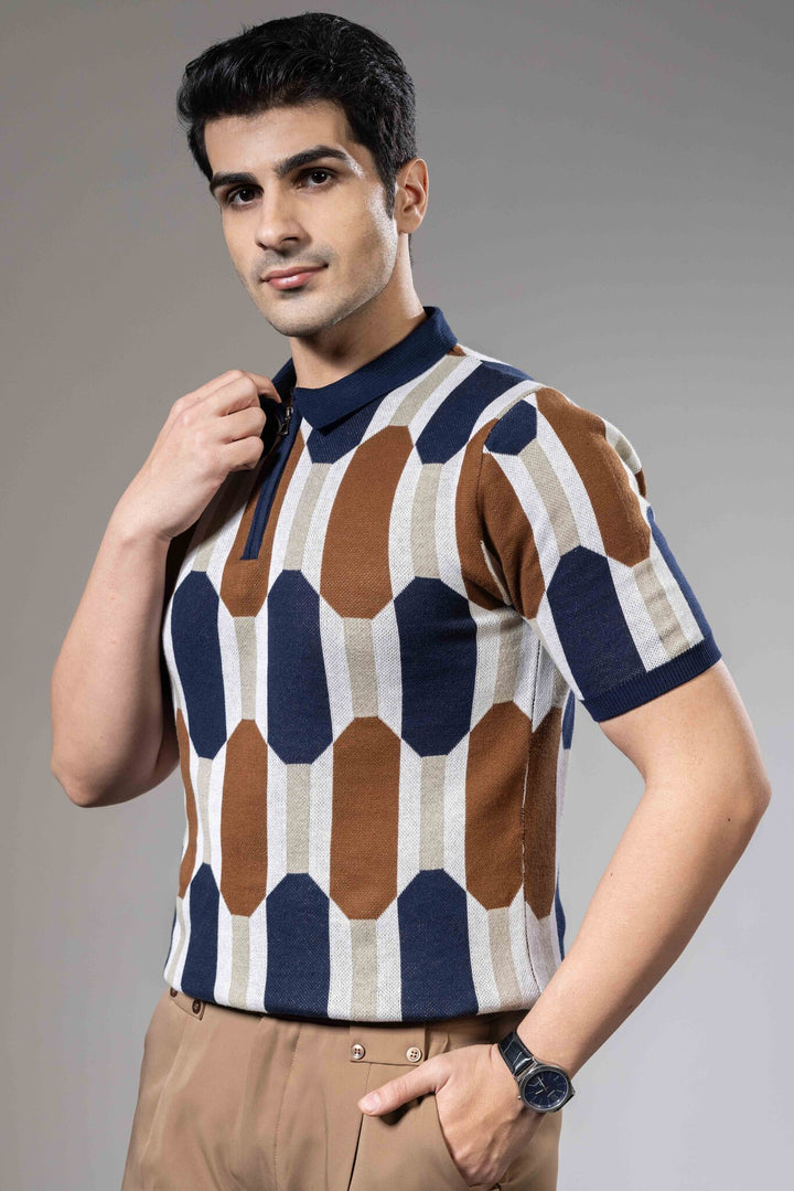 Grey Blue Premium Flat Knit Polo T-Shirt