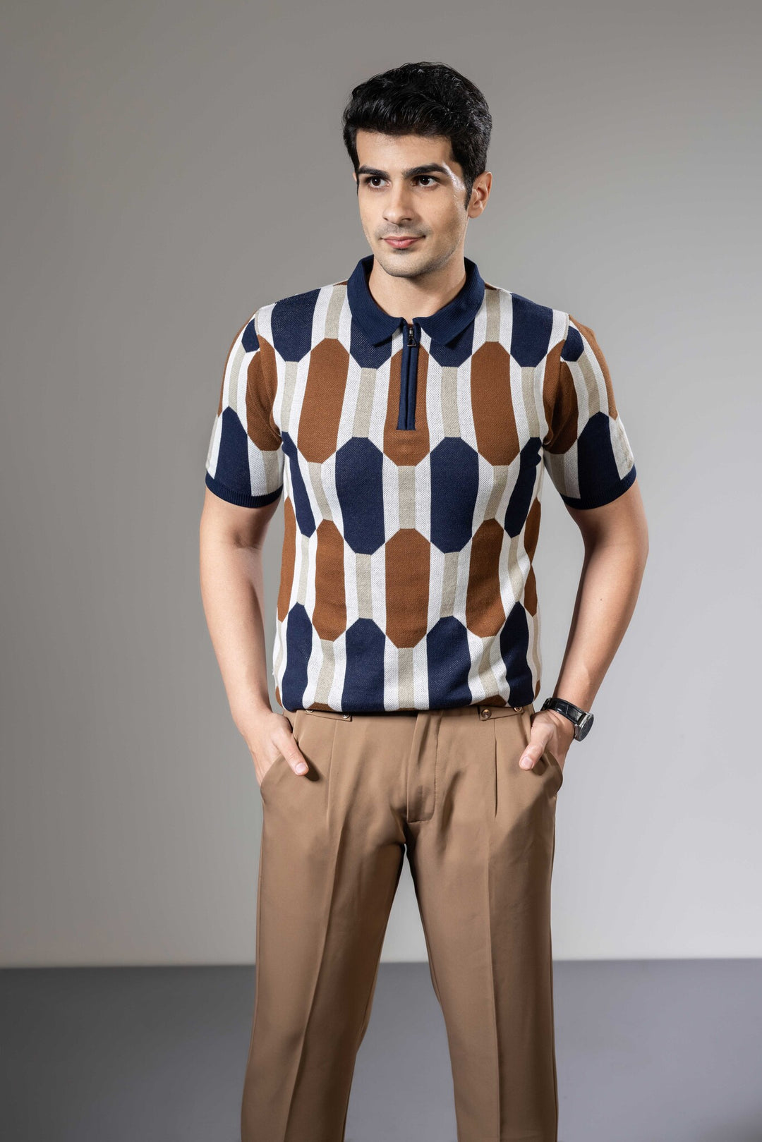 Grey Blue Premium Flat Knit Polo T-Shirt