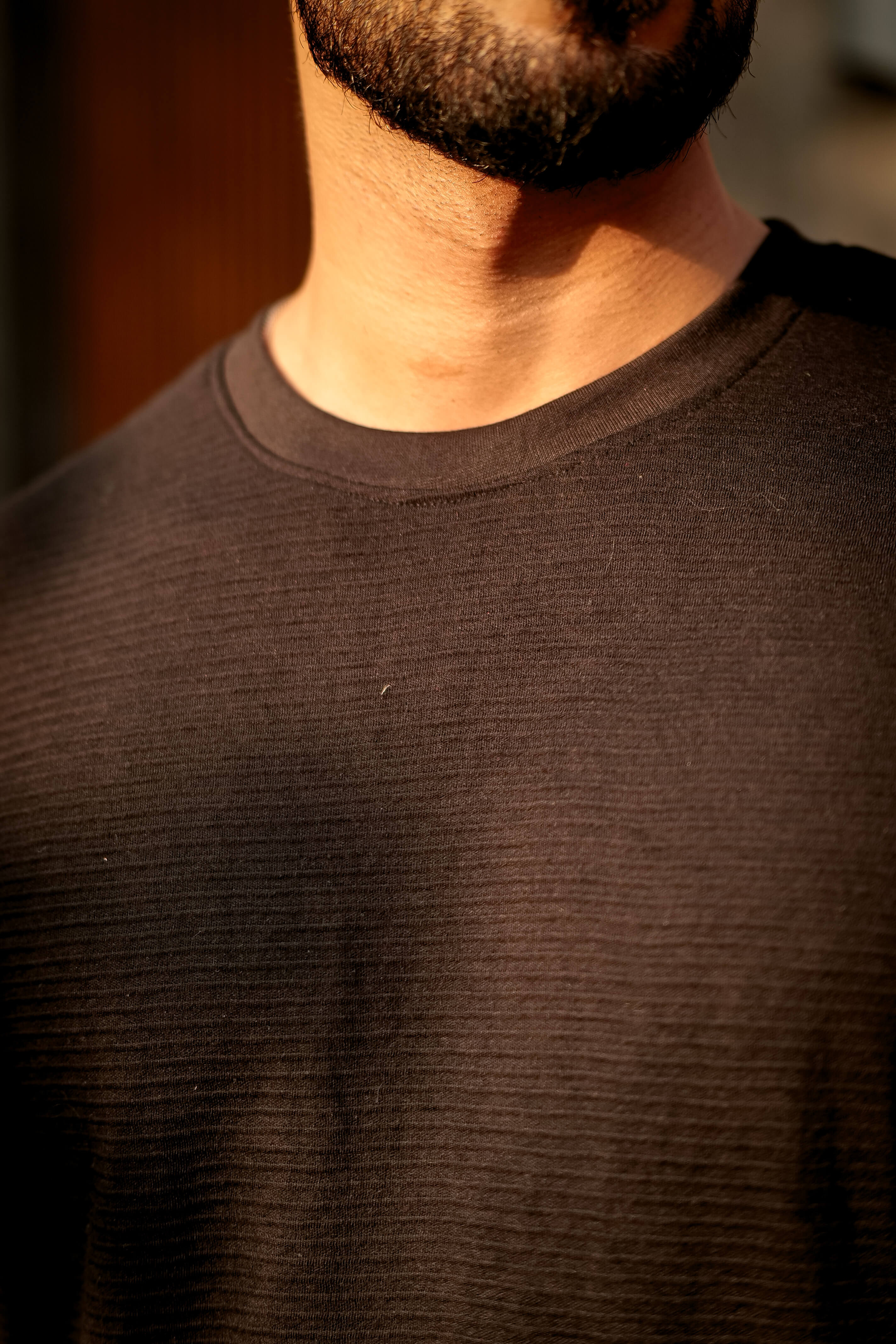Black Self Design Oversized Round Neck T-Shirt