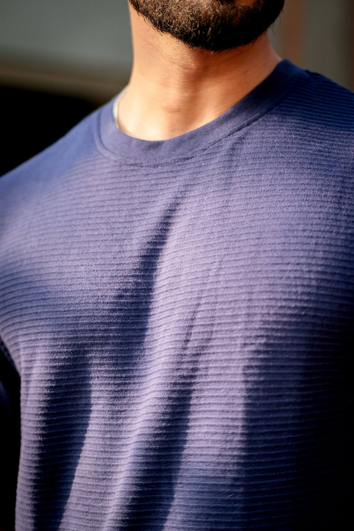 Navy Blue Oversized Cotton Round Neck T-Shirt