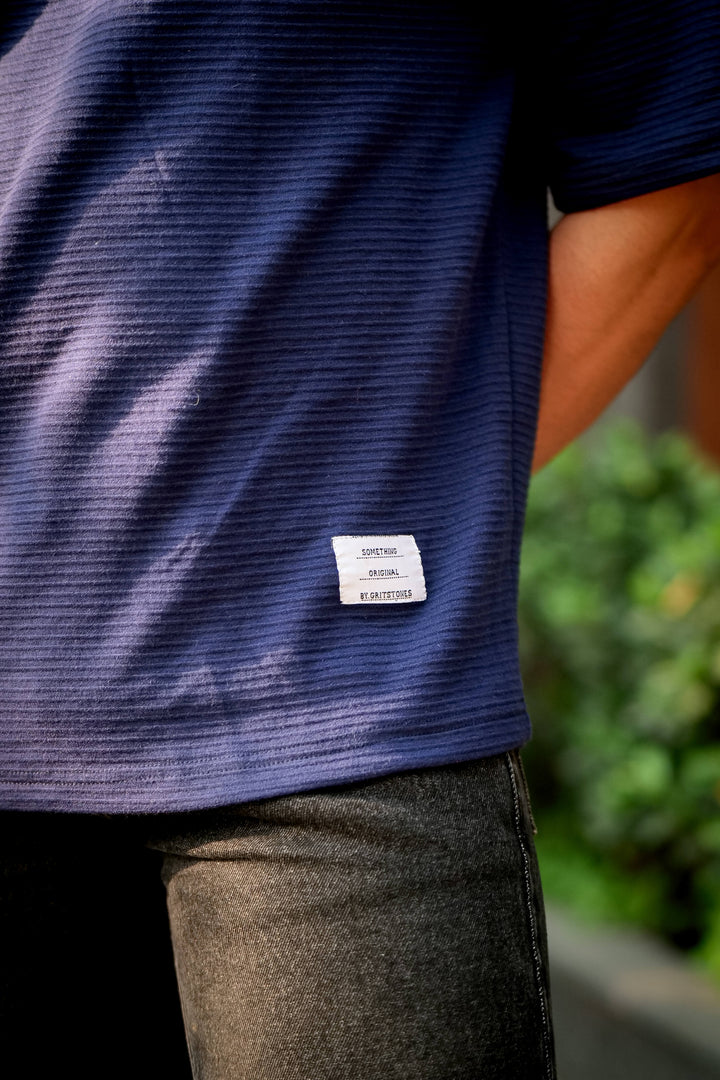 Navy Blue Oversized Cotton Round Neck T-Shirt