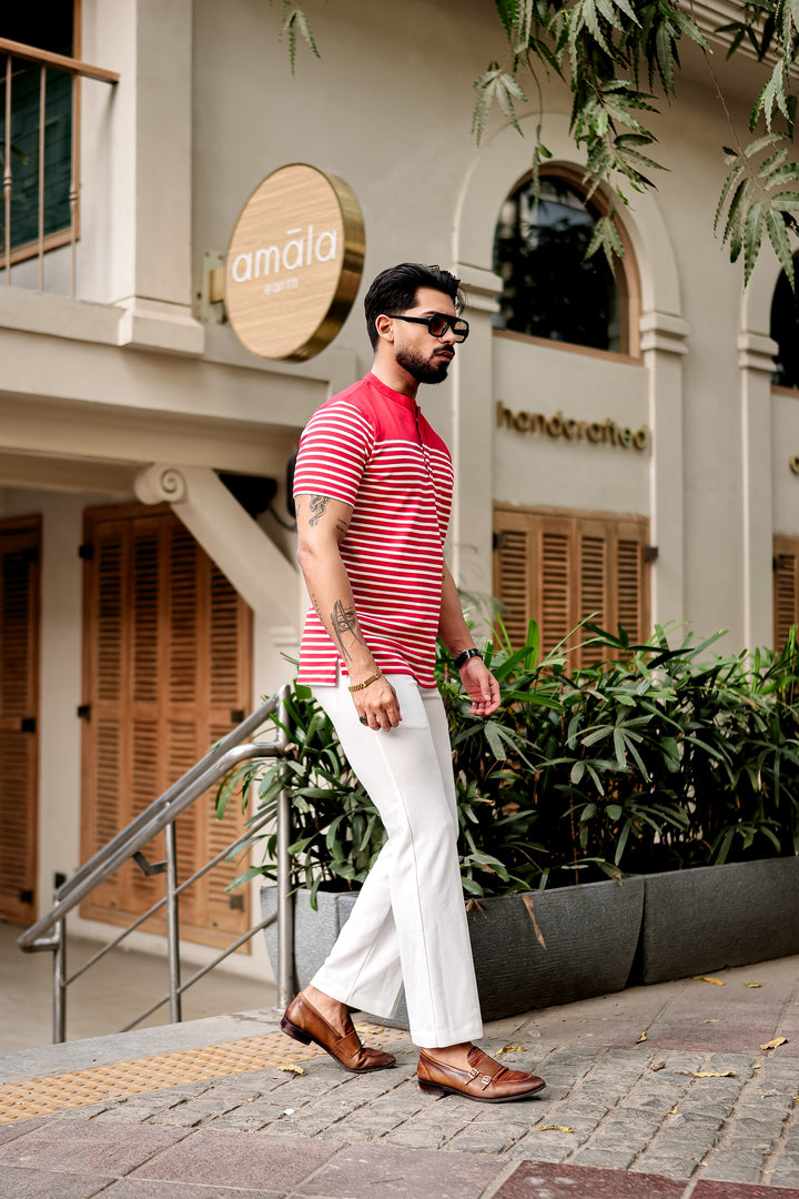 Red Striped Henley T-Shirt