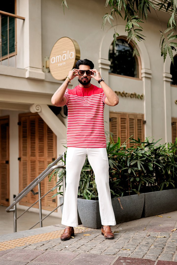 Red Striped Henley T-Shirt