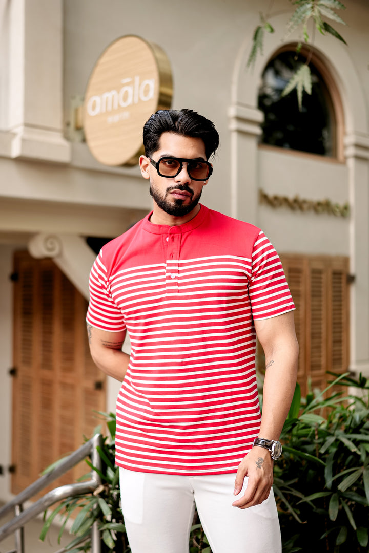 Red Striped Henley T-Shirt