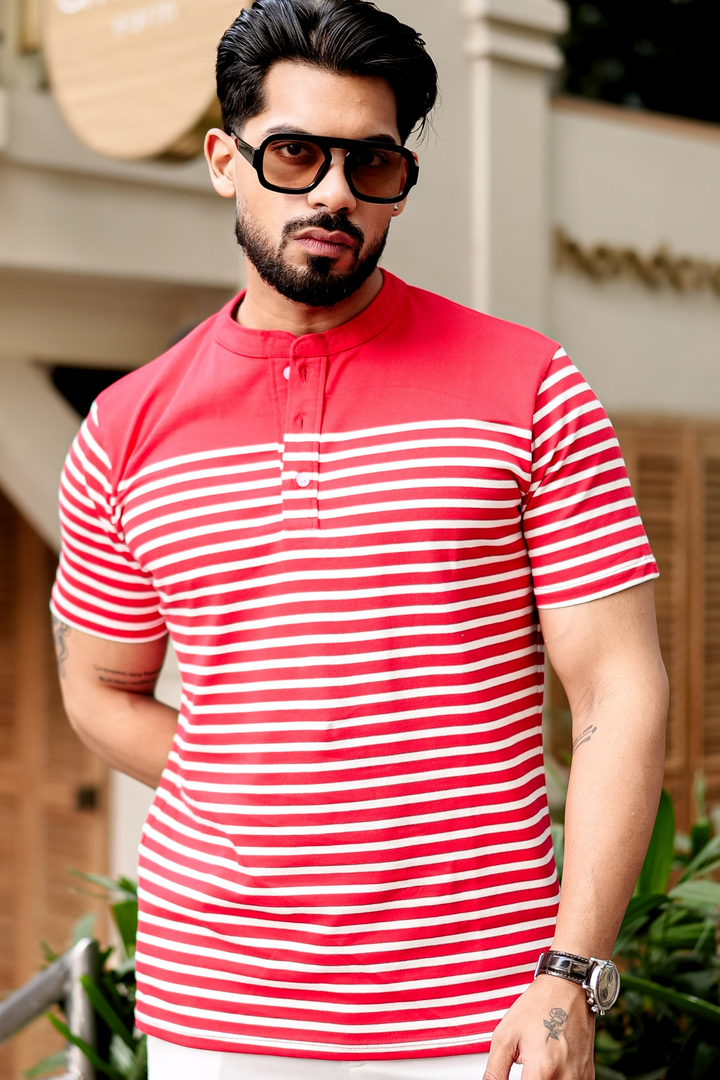 Red Striped Henley T-Shirt