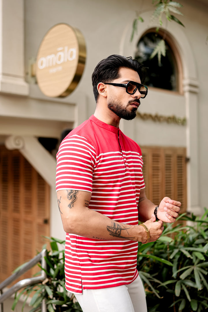 Red Striped Henley T-Shirt