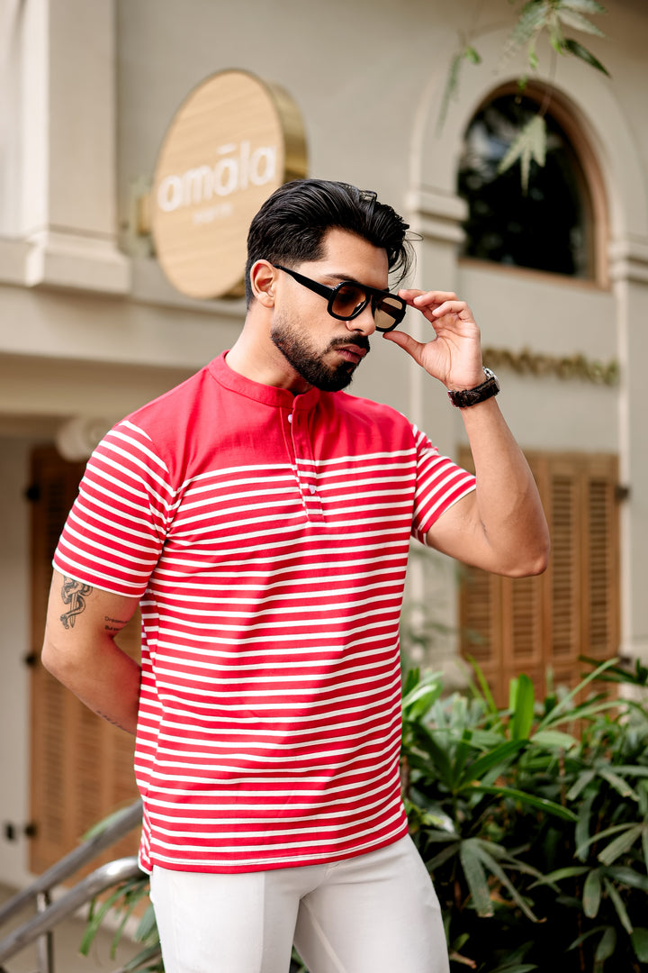 Red Striped Henley T-Shirt