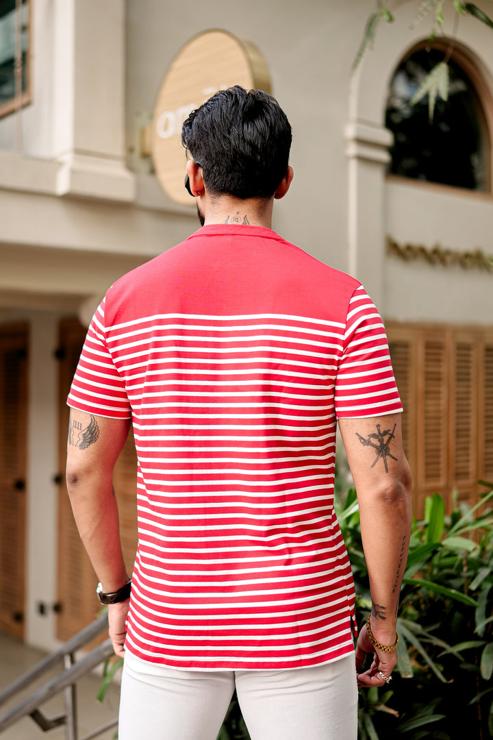 Red Striped Henley T-Shirt