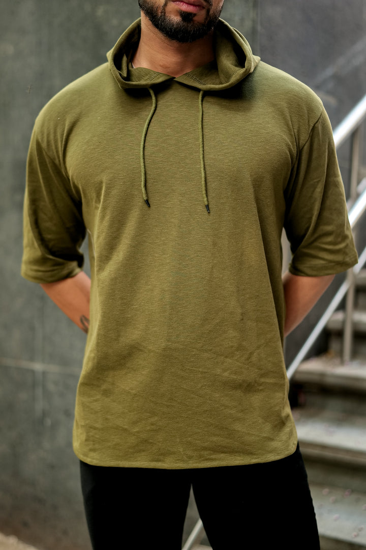 Olive Oversized Hooded T-Shirt