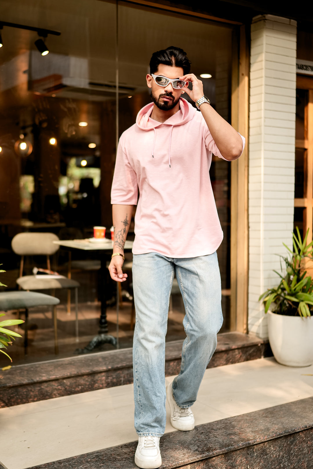 Pink Oversized Hooded Neck T-Shirt