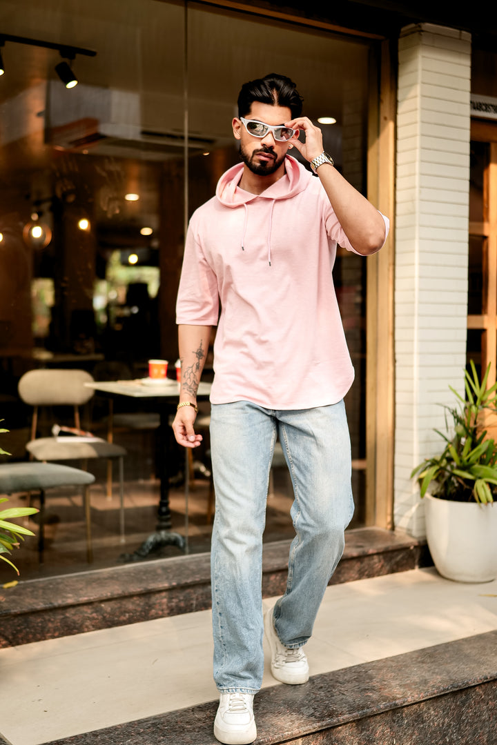 Pink Oversized Hooded Neck T-Shirt