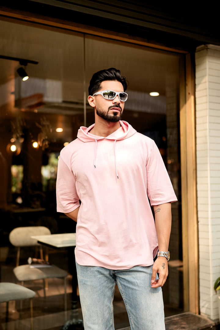 Pink Oversized Hooded Neck T-Shirt