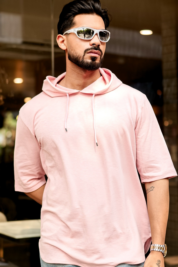 Pink Oversized Hooded Neck T-Shirt