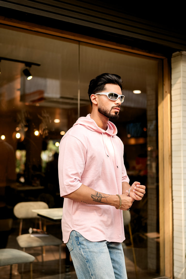 Pink Oversized Hooded Neck T-Shirt