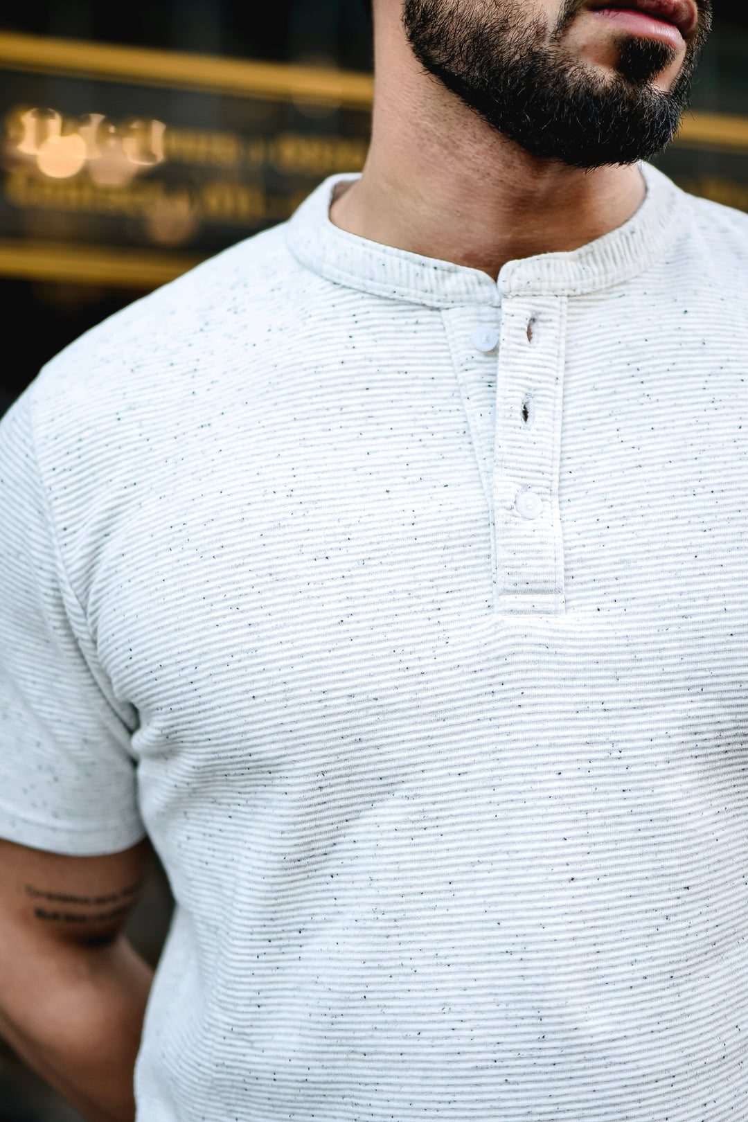 White Self Design Henley T-Shirt
