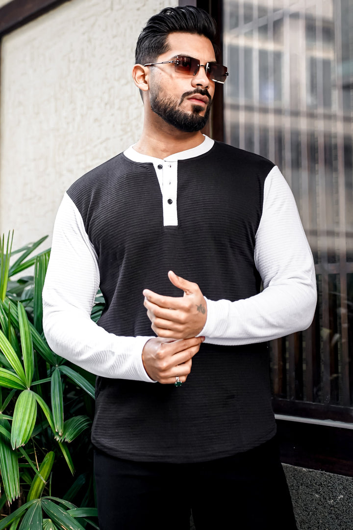 Black Color Block Henley T-Shirt