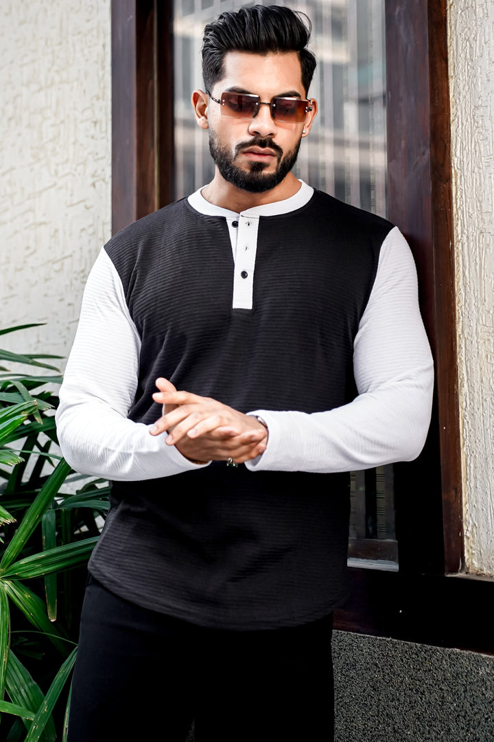 Black Color Block Henley T-Shirt