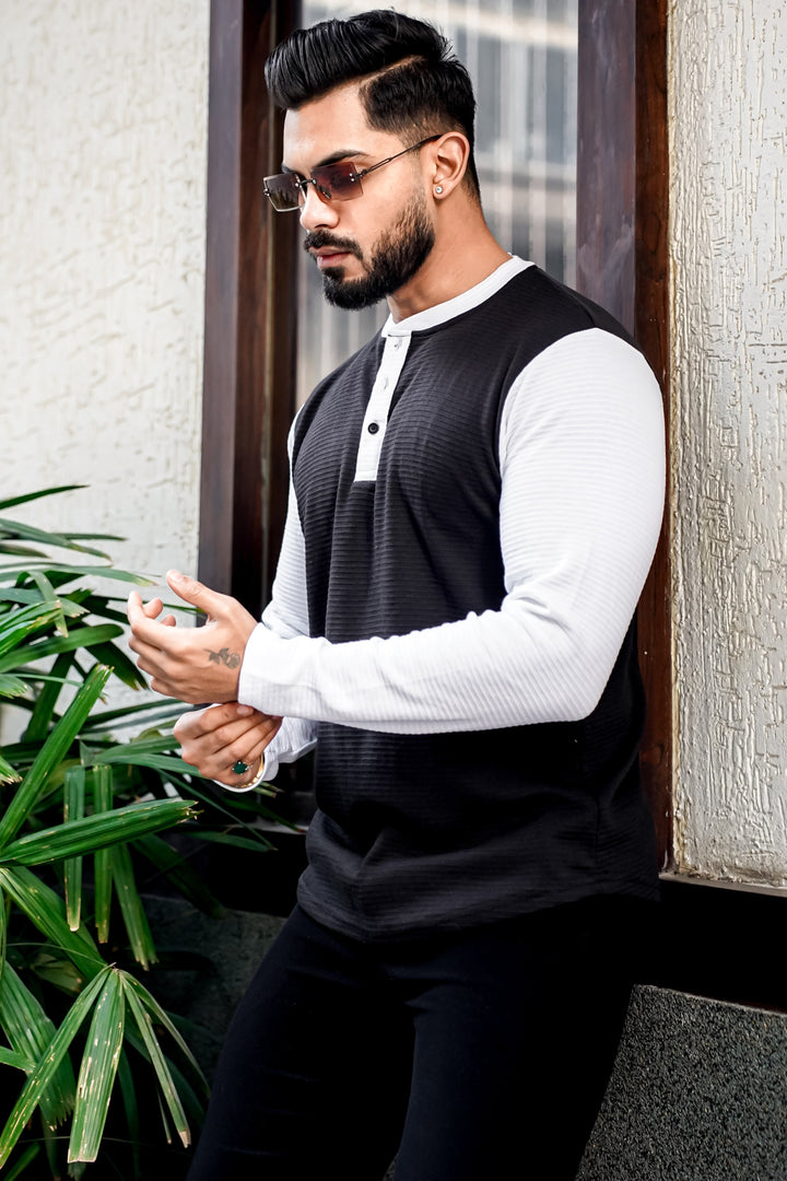 Black Color Block Henley T-Shirt