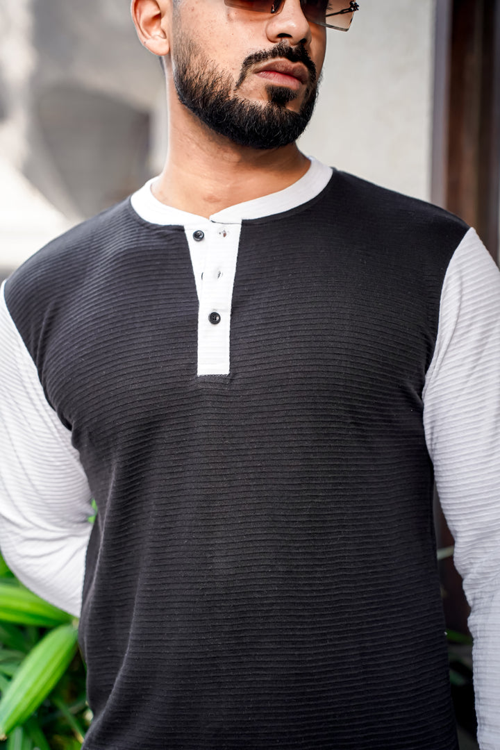 Black Color Block Henley T-Shirt
