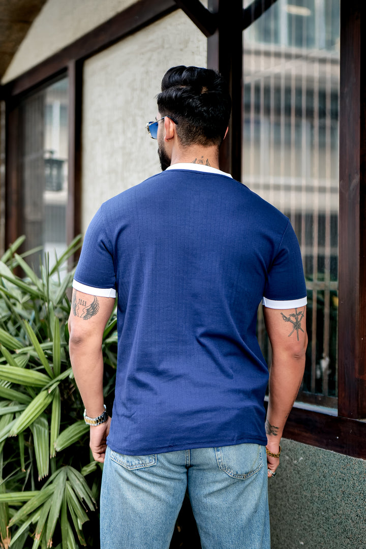 Blue Drop Needle Zipper T-Shirt