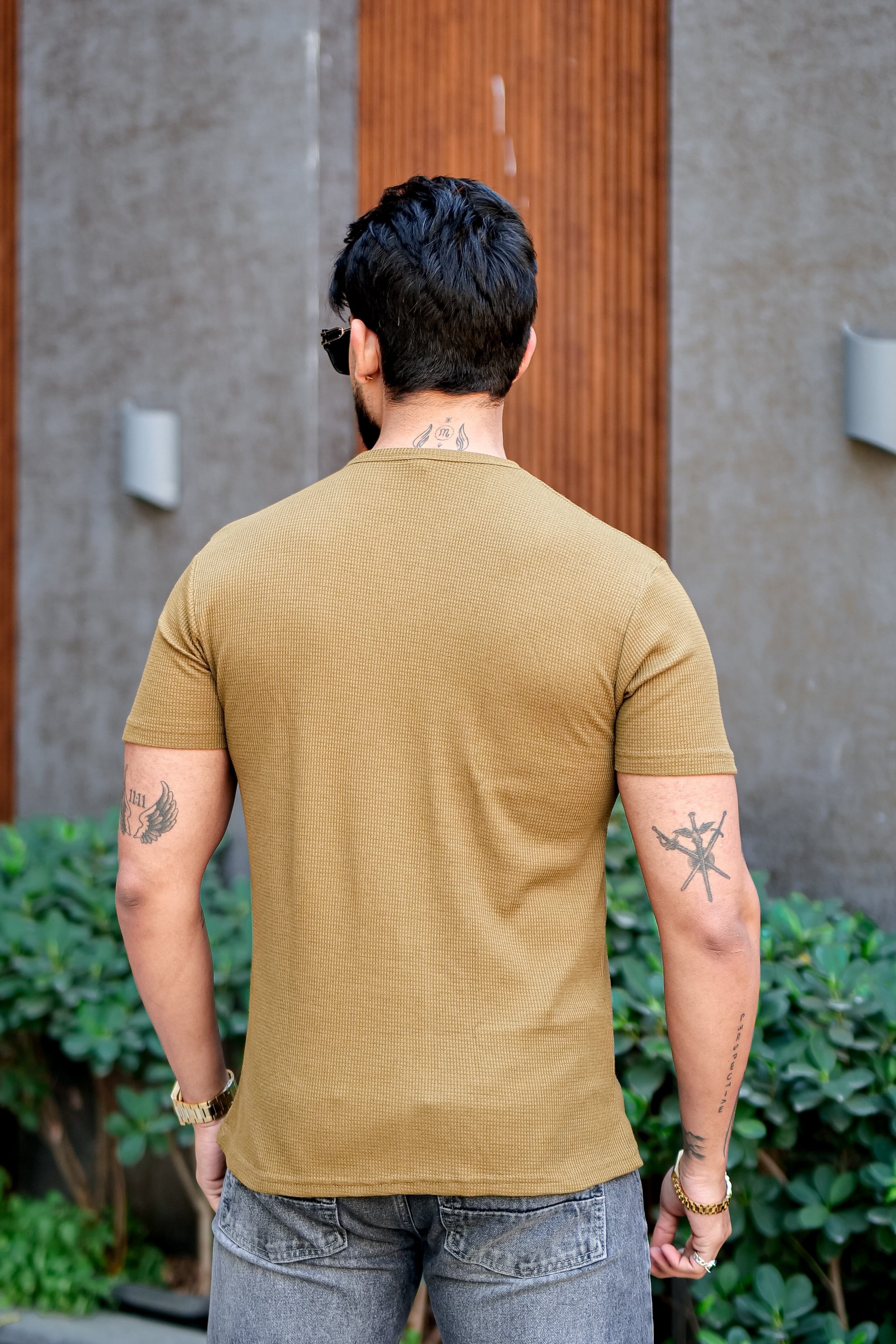 Gold Waffle V Neck T-Shirt